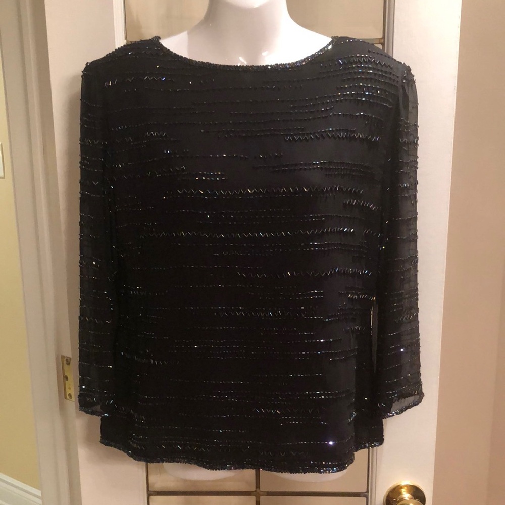 Black Beaded Women's Evening Top
